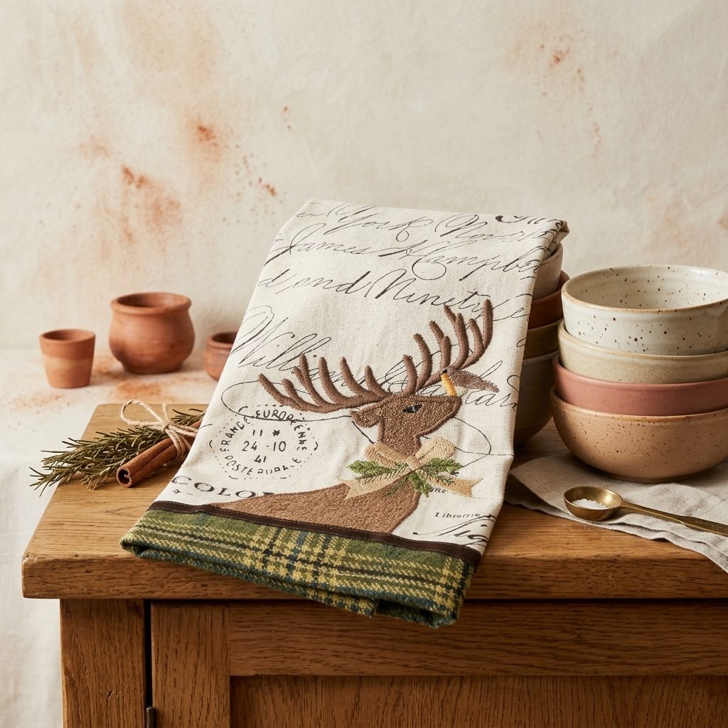 Reindeer Tartan Kitchen Towel